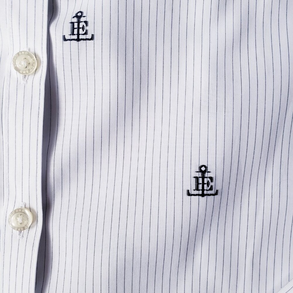 Lands' End Nautical Anchor Logo Non Iron Button Up White Striped Shirt - Picture 4 of 13